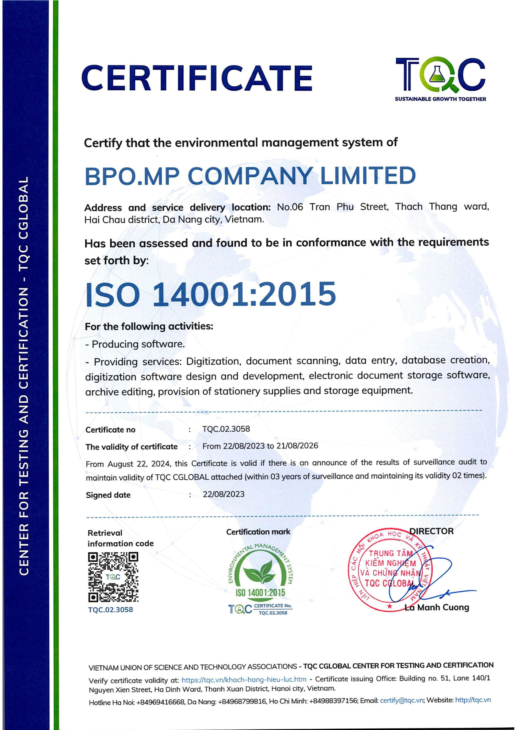 BPO.MP ACHIEVES ISO 14001:2015 CERTIFICATION – A COMMITMENT TO ENVIRONMENTAL EXCELLENCE
